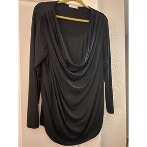 Diverse Italia Black Top With Gathered Neckline Long Sleeve Size XL